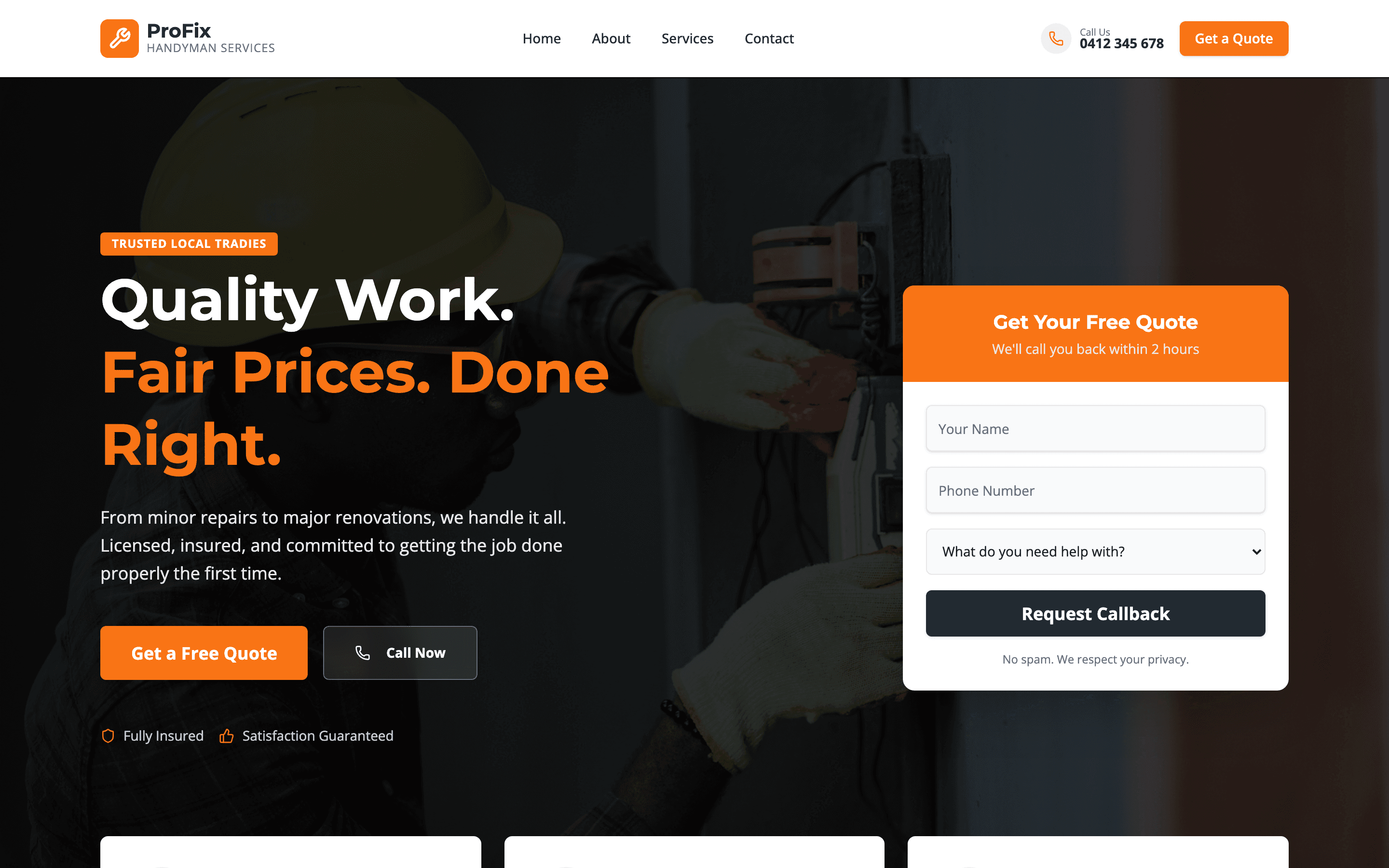 ProFix Handyman desktop view